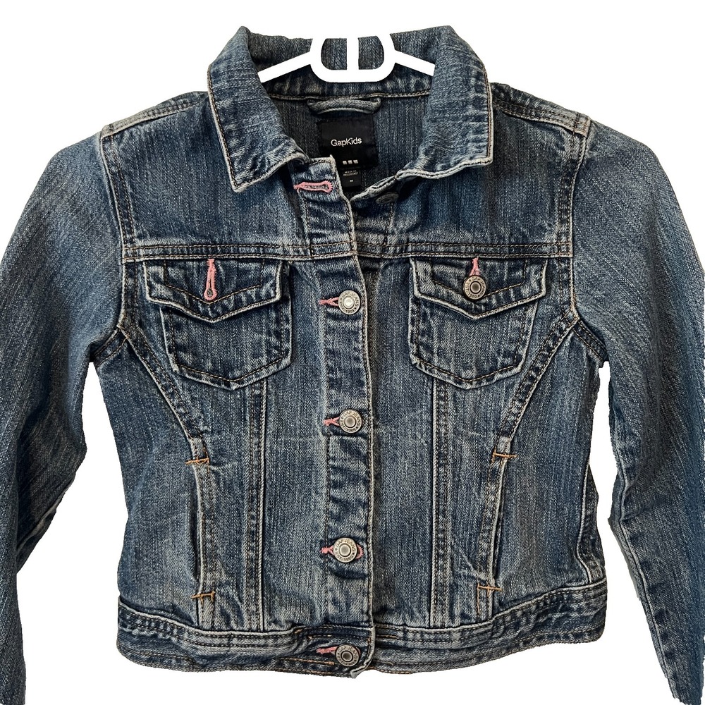 Gap Kids Denim Jean Jacket‎ Pink Stitching Girls Size Medium